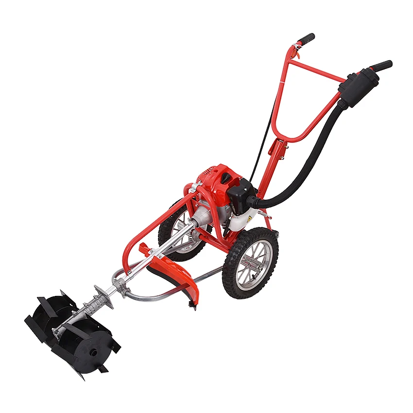 Máquina de deshierbe portátil de empuje manual, deshierbe, cortacésped, cultivador G0028 de 2 tiempos, 52CC, con rueda de deshierbe de 1,9kw, 2,5 caballos de fuerza