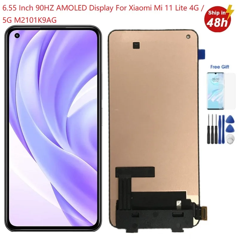 

6.55 Inch 90HZ AMOLED Display For Xiaomi Mi 11 Lite Lcd Touch Scren Digitizer Assembly For XiaoMi Mi 11 Lite 5G Lcd with Frame