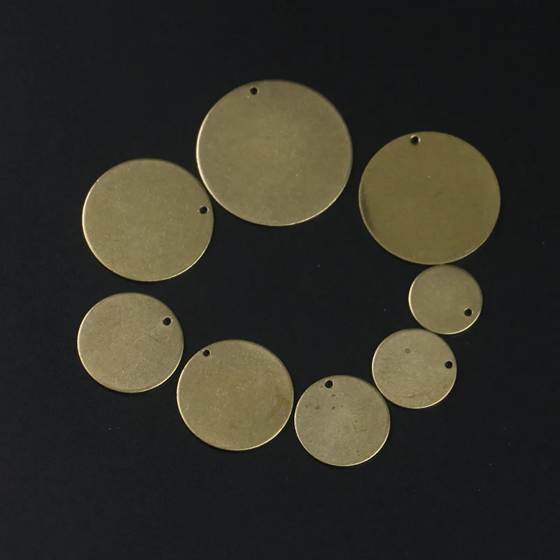 Brass round pendant charm Simple coin style single hole solid smooth disc charm, used for making DIY pendant jewelry