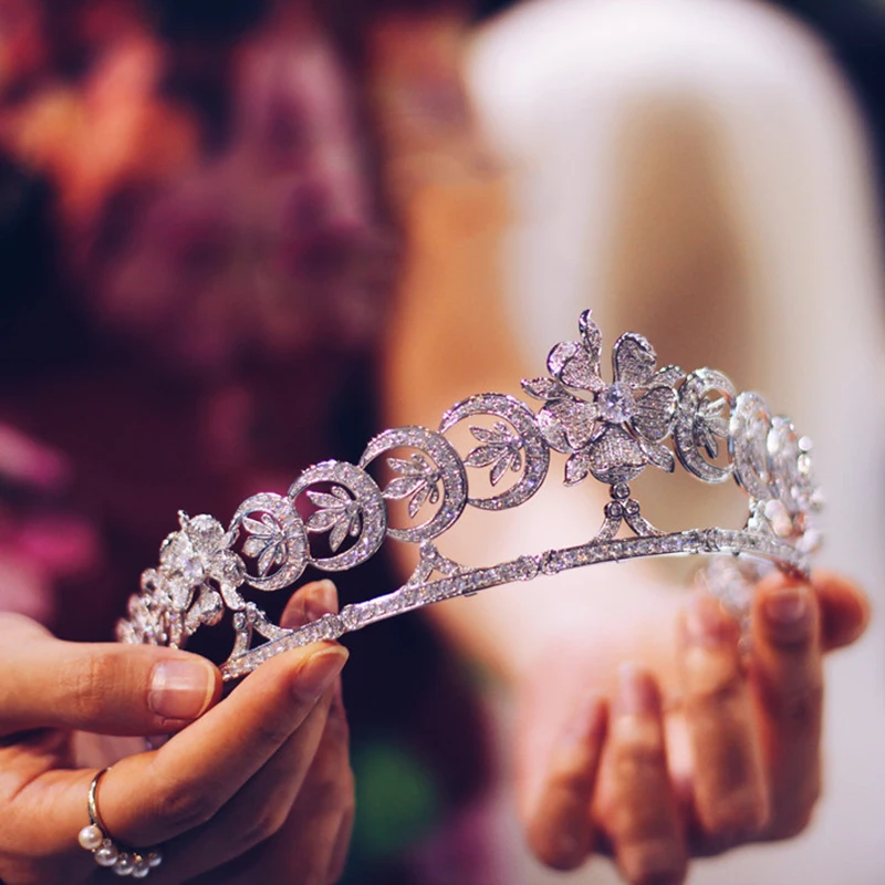 Niushuya-tiaras de noiva com zircônia, completo, acessório para casamento, coroa, cristais, faça você mesmo