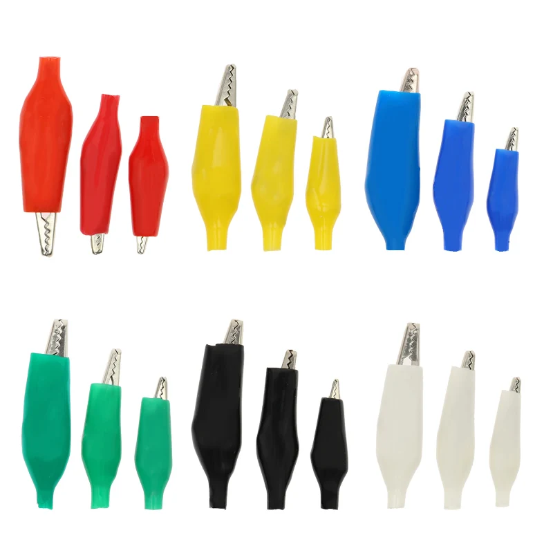 10pcs 28MM/35MM/45MM metal alligator clips for testing probes and meters 6 colors, with plastic protective cover