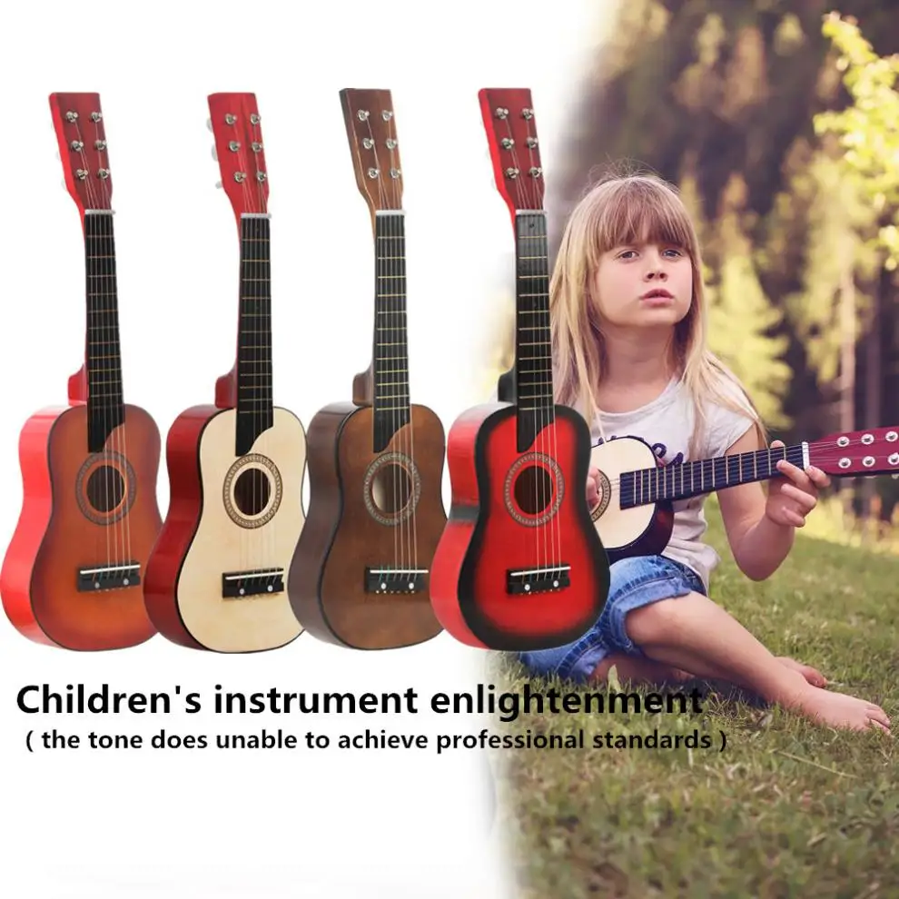 25 Inch Basswood Acoustic Guitar 12 Frets 6 Strings with Pick Strings Toy Guitar for Children and Beginner