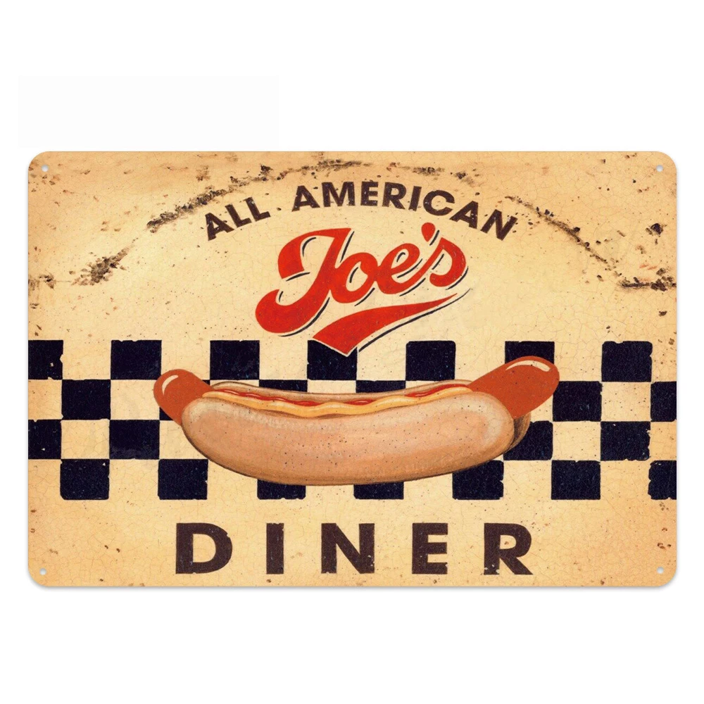 Hot Dogs Chicken Burger Dining Poster Vintage Metal Tin Sign Wall Decor Plaques Shabby Classic Restaurant Kitchen Plates Signs