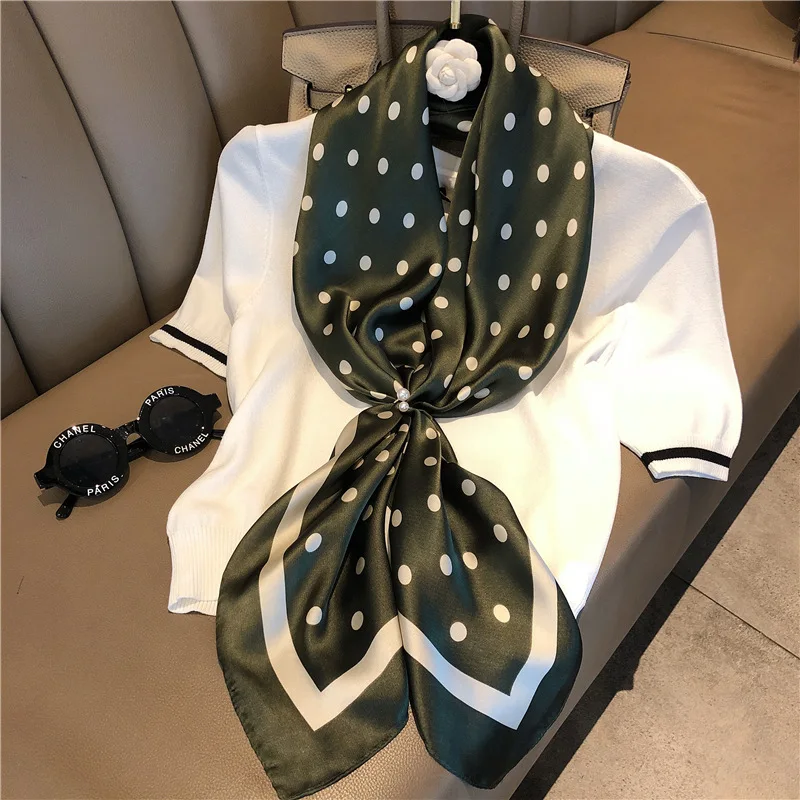 Ladies Large Size Classical Soft Shawl Wrap Hijab Women Erchape Bandana Foulard Kerchief 90x90cm Dot Printed Square Silk Scarf