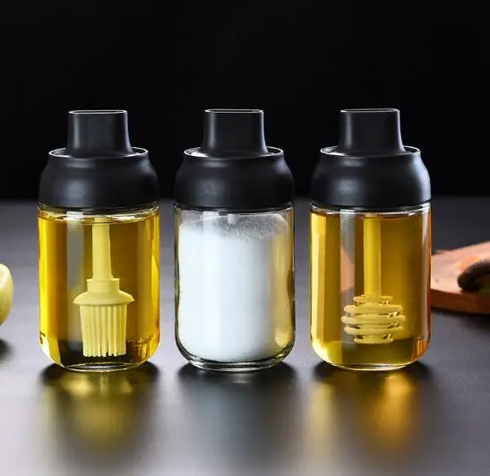 

The new hot-selling moisture-proof glass sealed spoon cover integral seasoning bottle brush oil bottle honey bottle