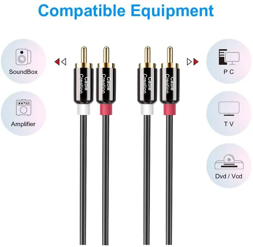 كابل RCA ، 2RCA ذكر إلى 2RCA ستيريو كابل الصوت مطلية بالذهب متوافق مع المتكلم ، القرص الدوار ، استقبال مضخم الصوت ، محمية مزدوجة