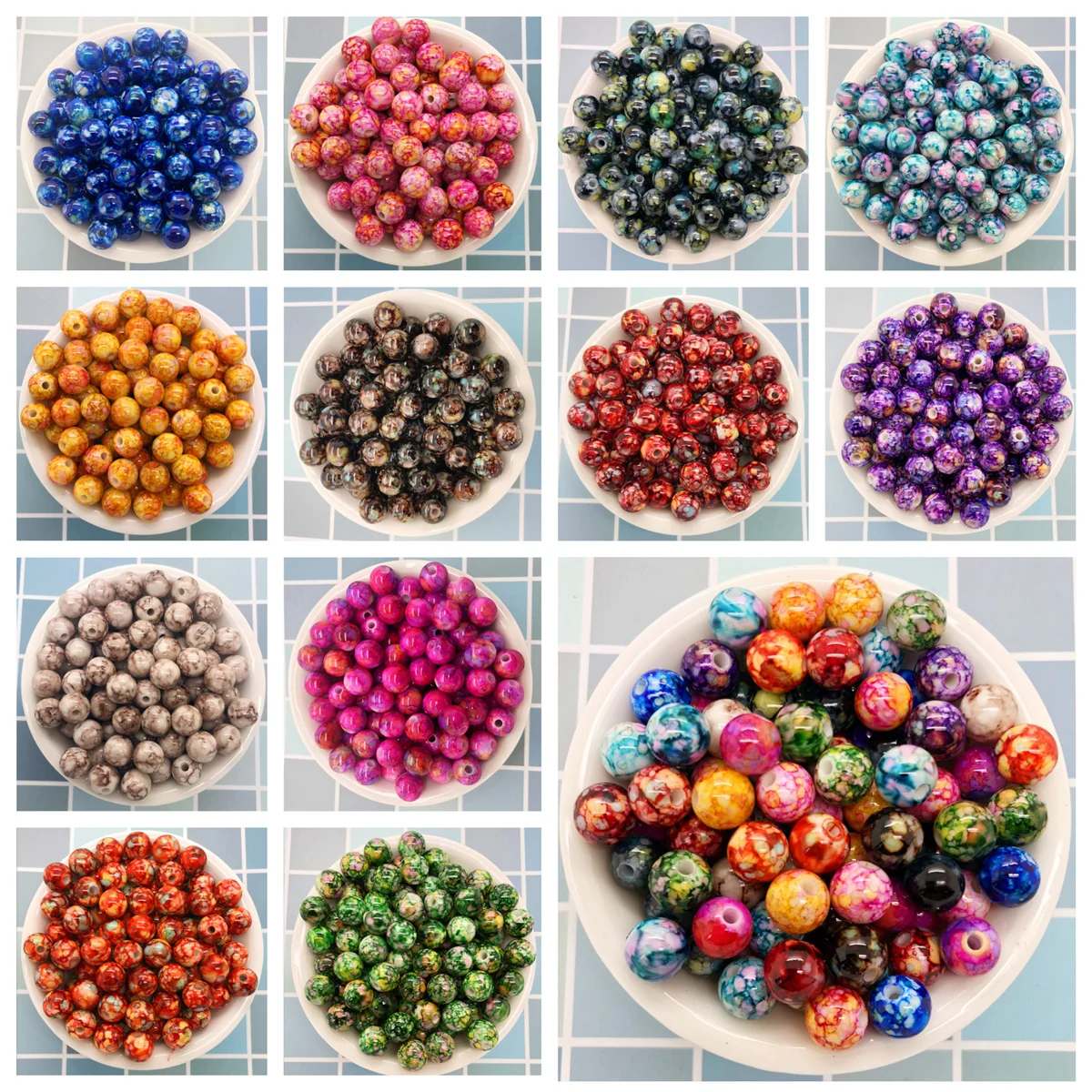 NEW 50pcs 8mm DIY Double Color Multicolor Acrylic Round Pearl Loose Beads Jewelry Making Craft