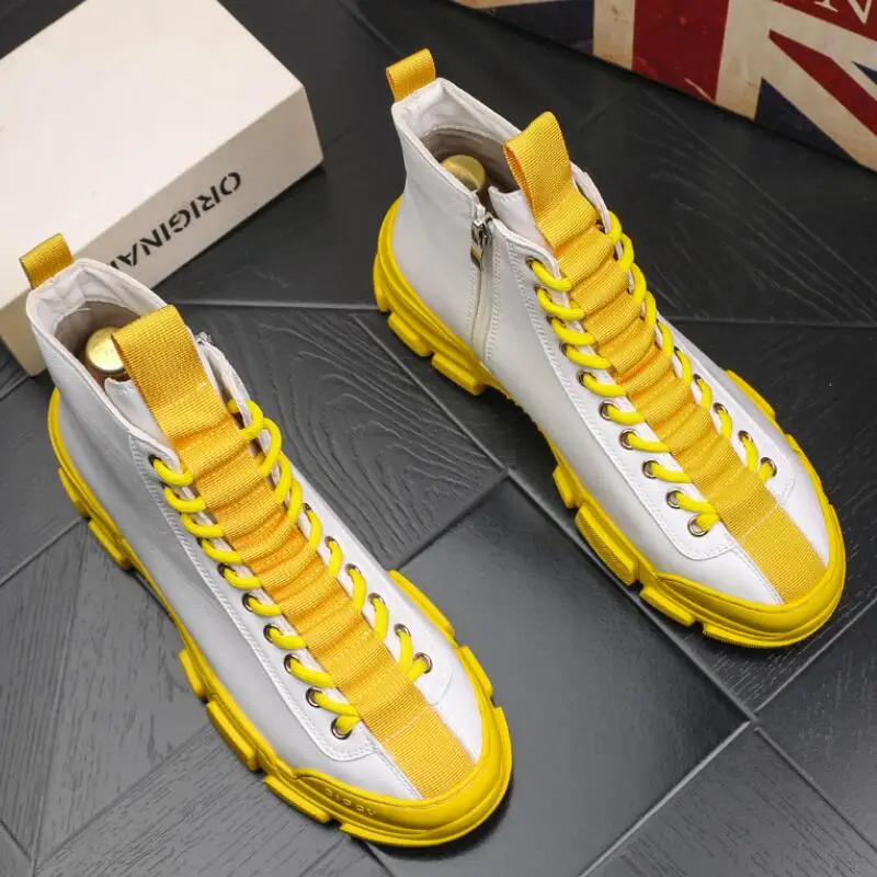 Men  Breathable Sneakers Vulcanize Boots Male yellow black Mesh Wear-resistant Casual boots b8