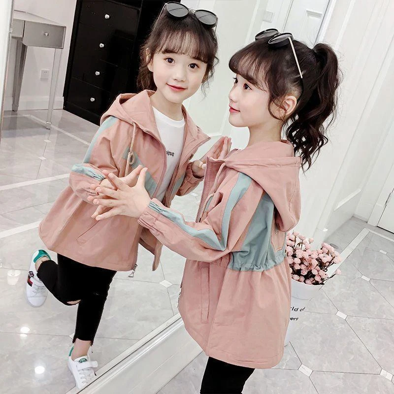 Spring Autumn Girls Casual Jackets Hooded Trench Coat for Teen Girls 3 4 5 6 7 8 9 10 11 12 Years