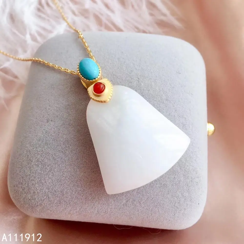 

KJJEAXCMY Fine Jewelry Natural White Jade 925 Sterling Silver Women Gemstone Pendant Necklace Party Birthday Gift Marry Girl