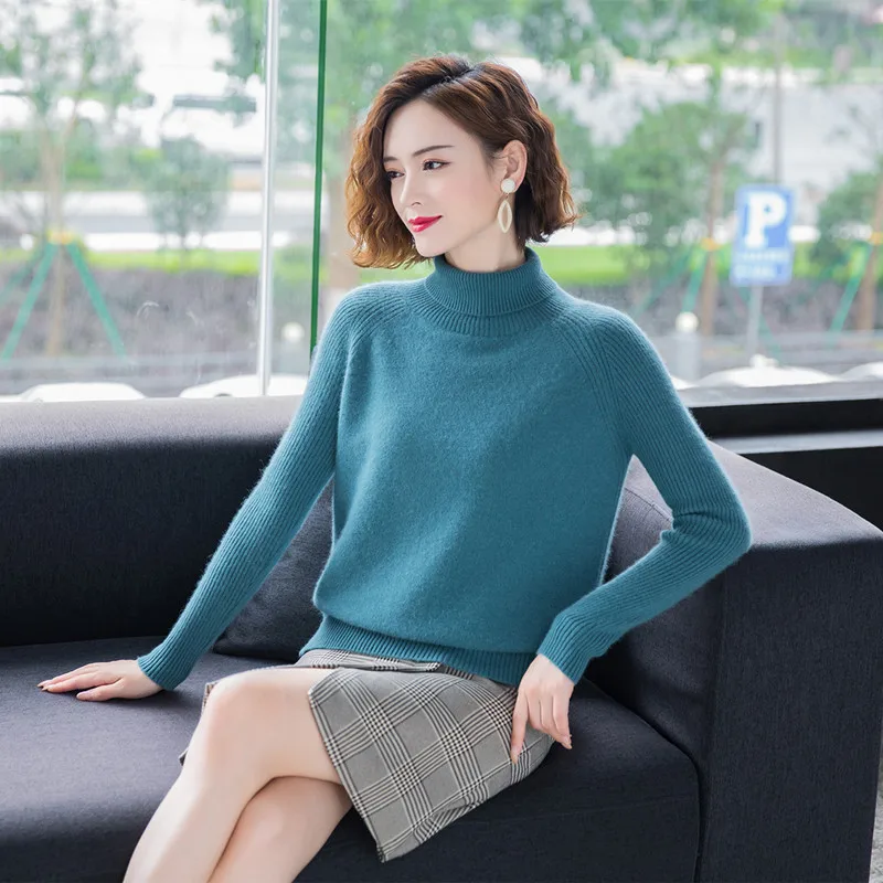 Women's high collar mink Fleece Pullover women's mink fleece straight tube loose bottomed shirt mink hair split warm winter clot