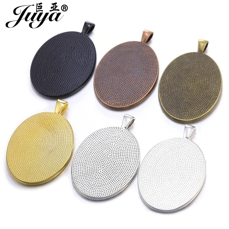 Bandeja de configuração oval para colar com pingente, acessórios para fazer joias feitas à mão 40x30mm de vidro