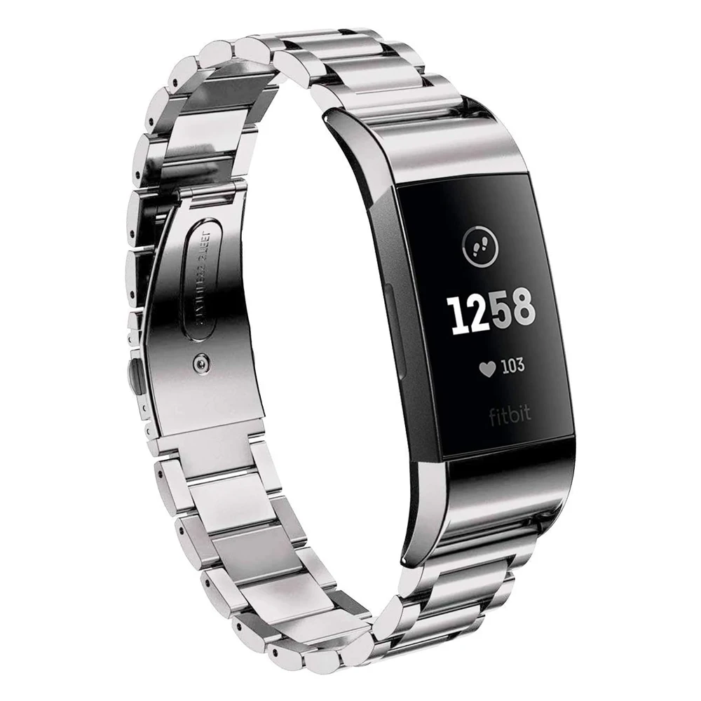 Stainless Steel Watchband Strap for Fitbit Charge 5 / Fitbit Charge 4 / Charge 3 SE Bands Metal Replacement Watch Bracelet Black