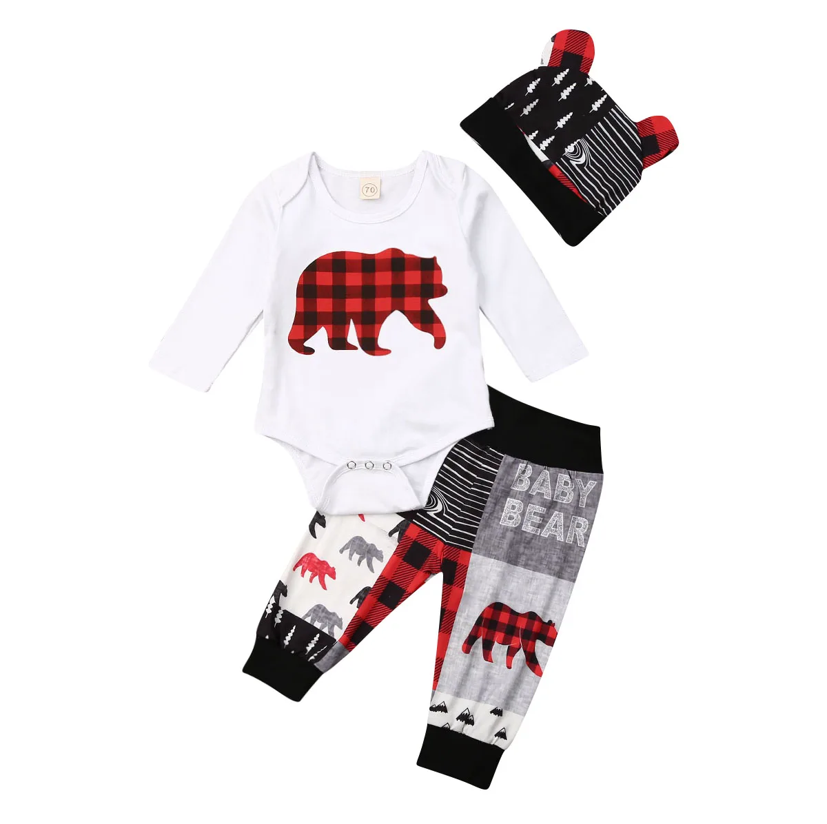 Fall Autumn 3PCS Baby Boy Girl Bear Print Outfit 1