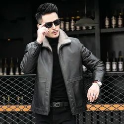 Winter Real Mink Fur Liner Cowhide Jacket Men Fashion Genuine Cow Leather Coat Casual Mens Leather Jacket