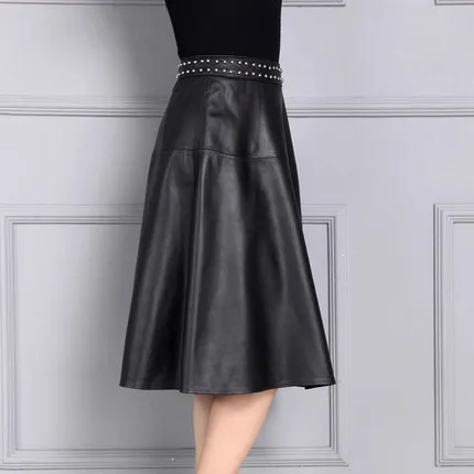 Top brand Rivet Women Sheepskin Genuine Leather Skirt K115  high quality