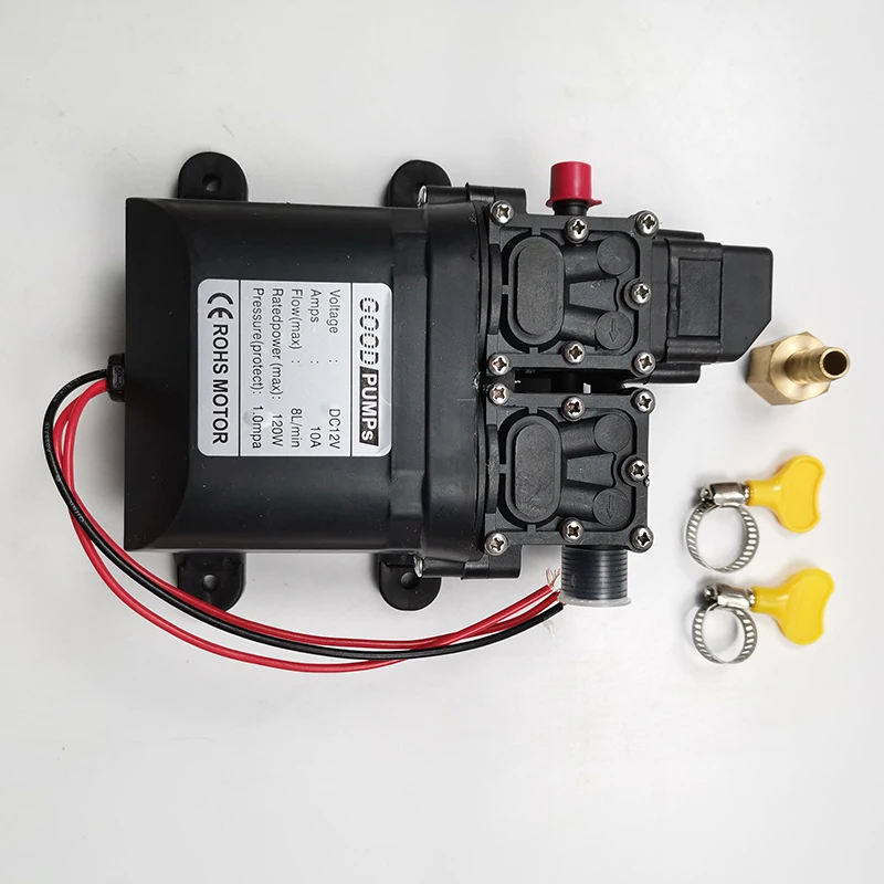 3208 12V 120W 8L/min high flow double head diaphragm water pump with copper joint