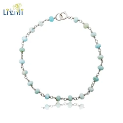 Lii Ji Real Blue Larimar Bracelet 925 Sterling Silver Handmade Knitting Shining Bracelet 7''-8'' for Women Nice Gift Jewelry