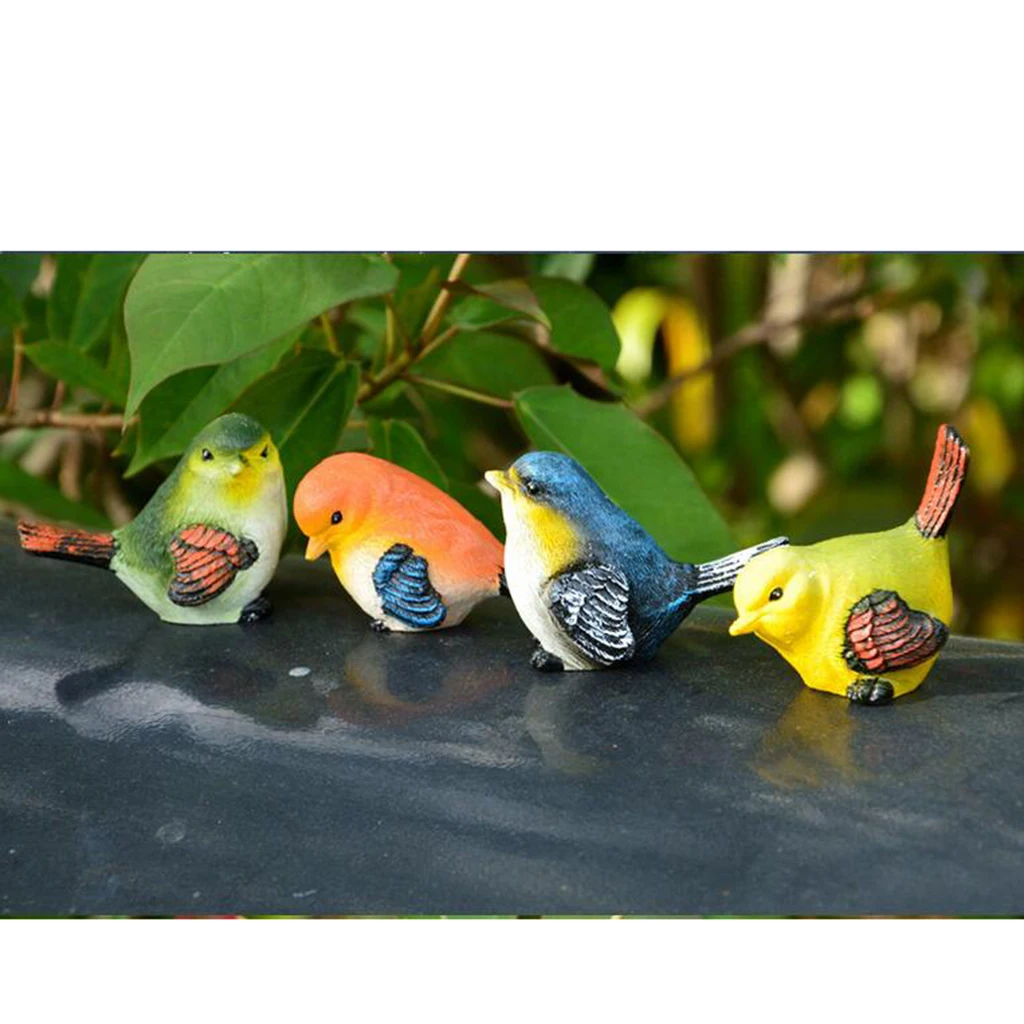 4Pcs Resin Birds Decor Outdoor Garden Yard Artificial Ornamental Bird's Fair Microlandschaft Ornament