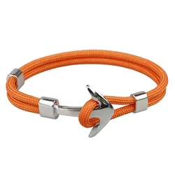 Punk Silver Color Anchor Bracelet Men Handmade Charm Orange Survival Rope Chain Metal Sport Hooks Navy Bracelets Jewelry Gift