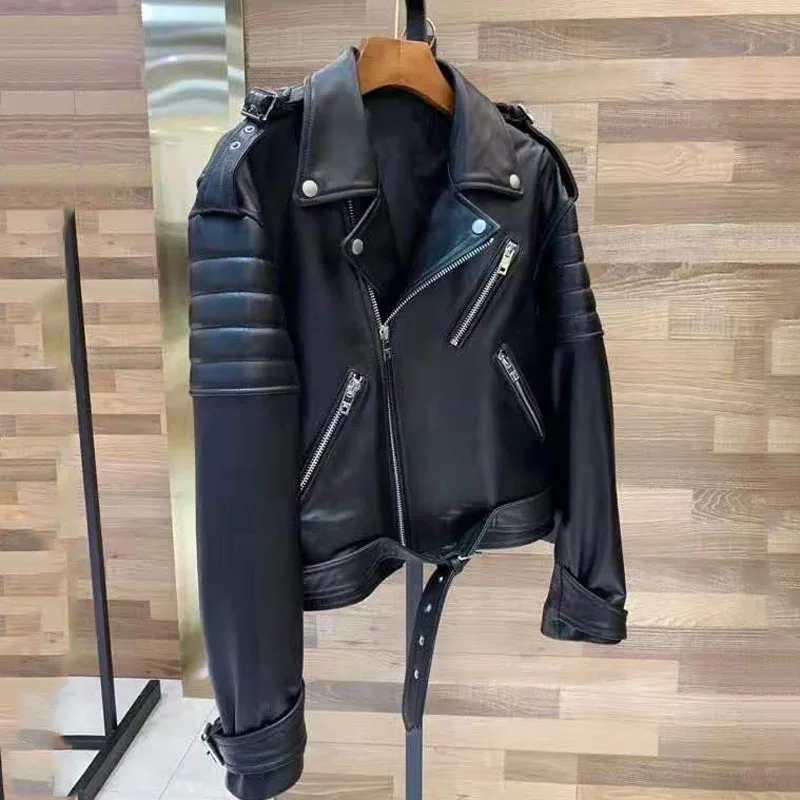 High Quality New Arrival Genuine Leather Jacket Moto & Biker Style Wide Version Women Coat Spring Short Clothes Female