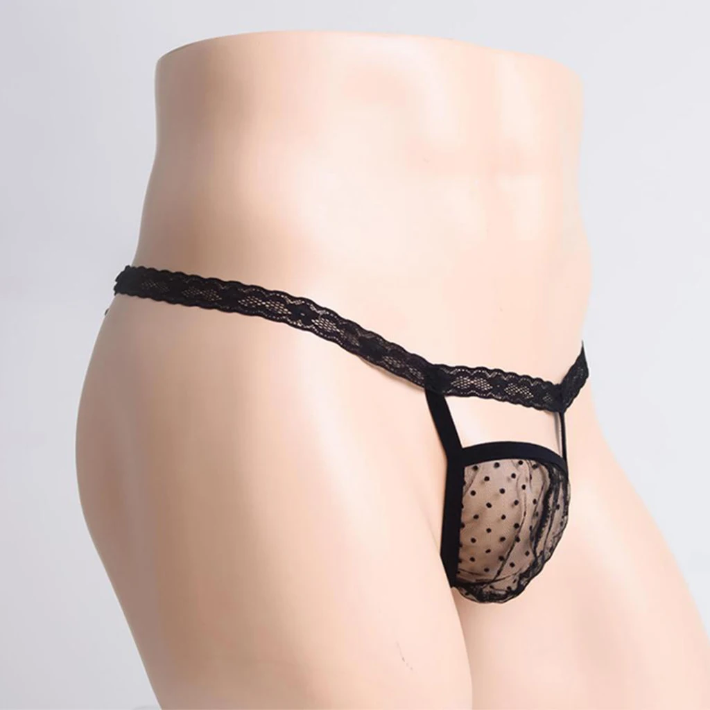 Sissy-Lingerie en maille transparente pour hommes, dentelle florale, sous-vêtements gay, poudres, tongs à dos en T, bikini, culotte Jockstrap,