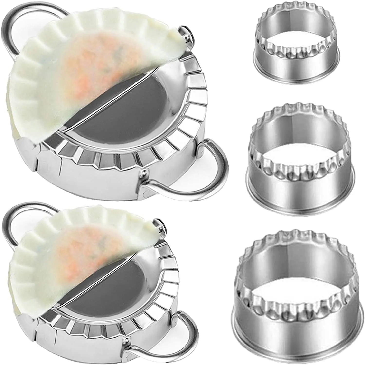 

6 Pcs Stainless Steel Dumpling Maker,Pie Ravioli Empanada Press Mold Dumpling Wrapper Roller Pierogi Skin Cutter Kitchen Tools