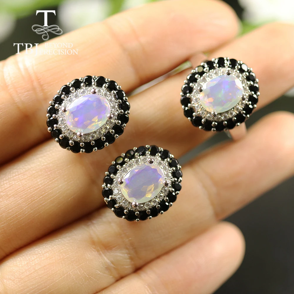 

TBJ, Natural 3.8ct Opal Jewelry Set oval cut 7*9mm real gemstone jewelry 925 sterling silver fine jewelry for women best gift