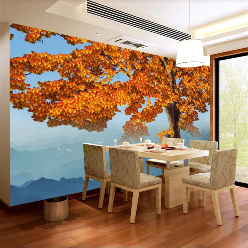 

wellyu Custom wallpaper 3D stereo photo murals hand-painted red maple tree TV background wall decoration painting 3d wallpaper