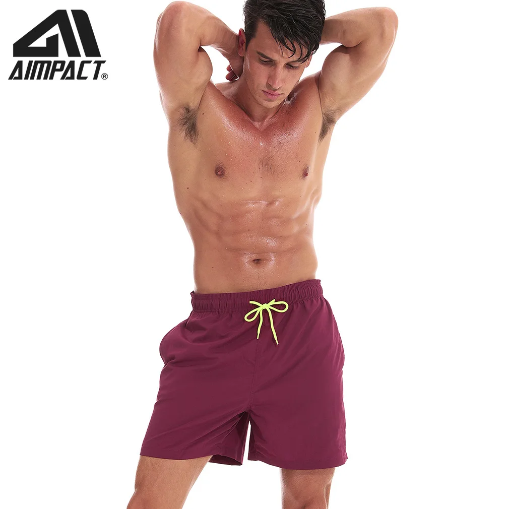 Bañador de playa con bolsillo para hombre, traje de baño de secado rápido, pantalones cortos de Color puro para Surf