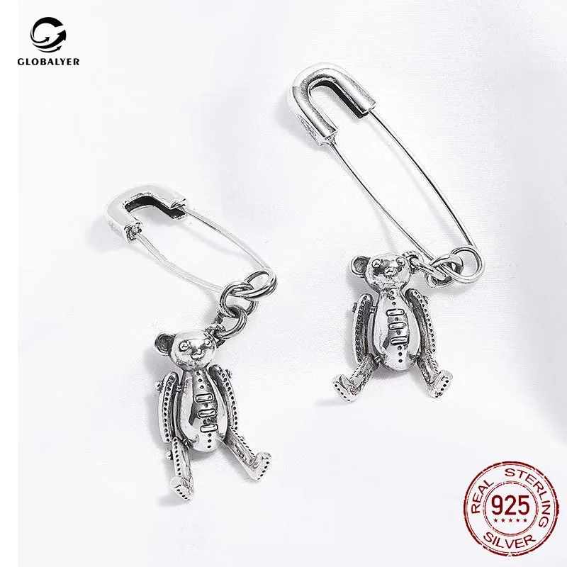 S925 sterling silver earrings Female fashion personality retro explosion model pin rabbit pendant earrings Silver earrings 517