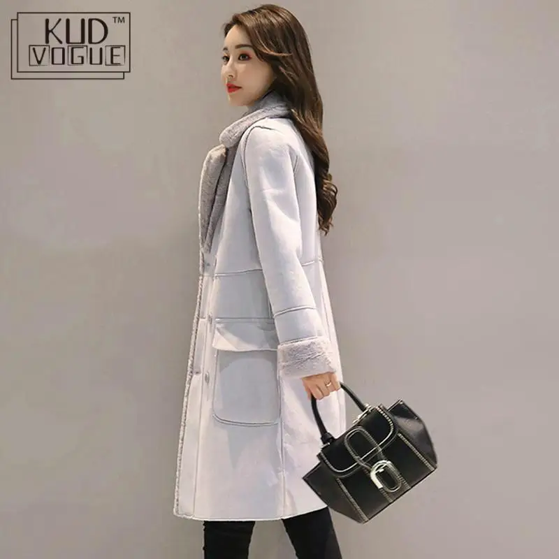 Women Suede Fur Winter Coat 2021 Fashion Thick Faux Sheepskin Long Jacket Overcoat Female Solid Warm Trench Coats Spring Autumn