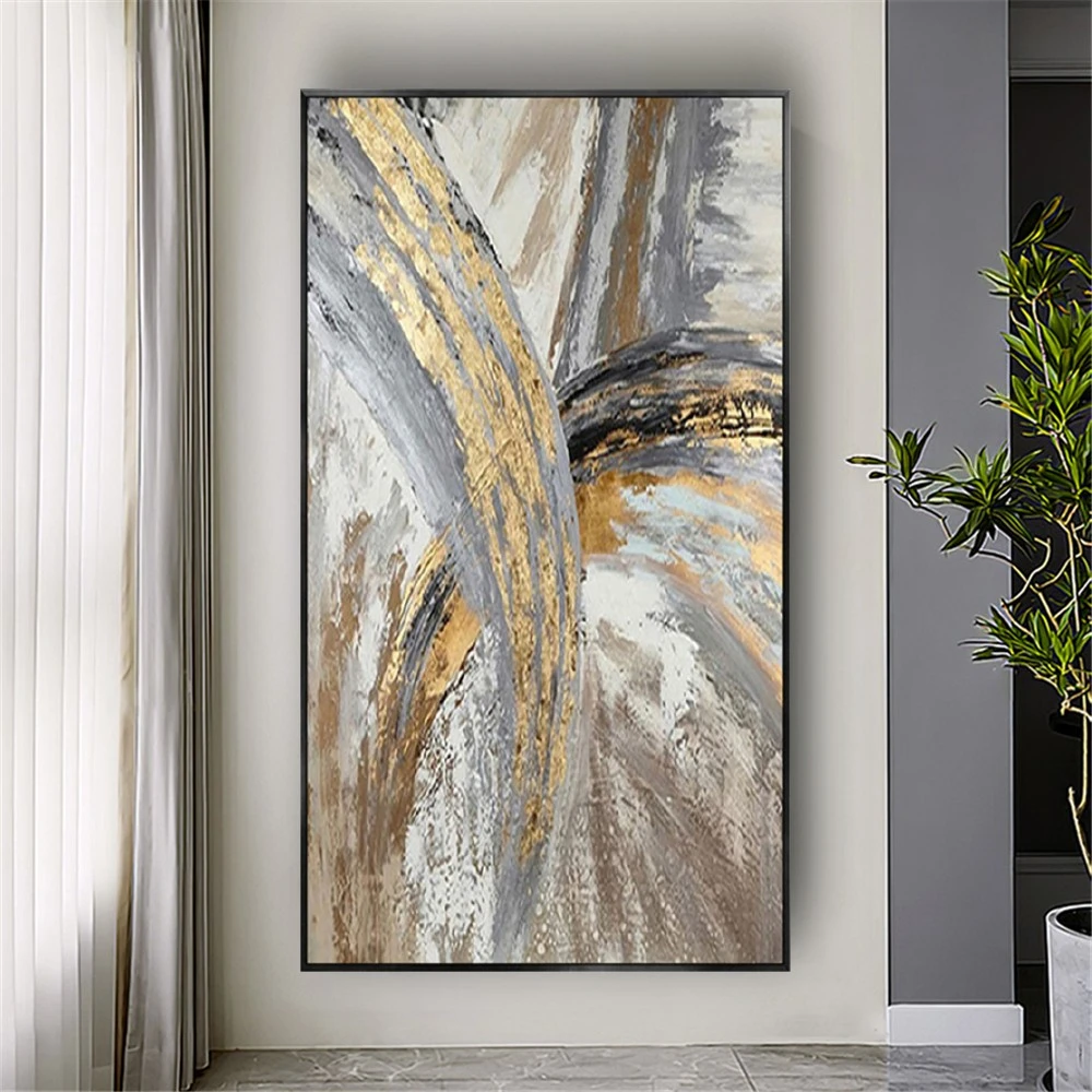 

100% Hand-Pained Modern Abstract Wall Art Oil Painting Silver Golden Texture Canvas Picture Decor Home Living Room Scene Display