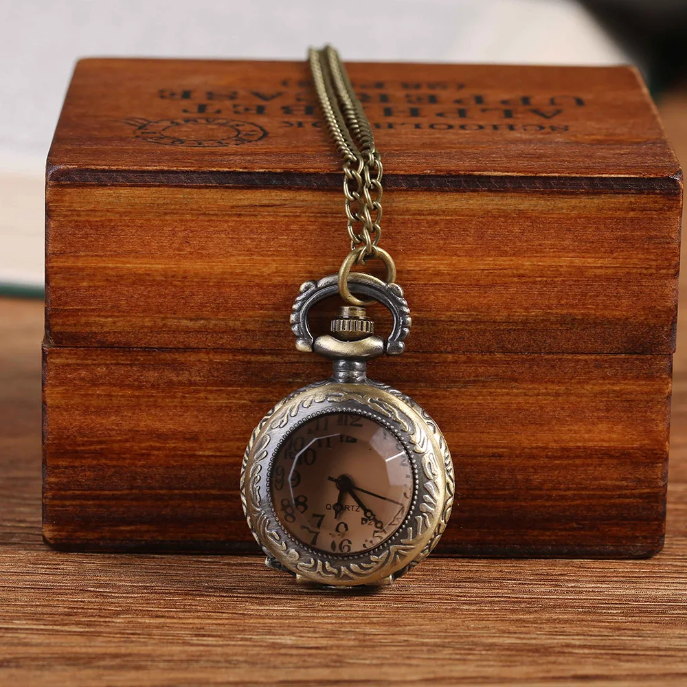 6046Retro brown open cover small pocket watch glass pocket watch ladies men's children's accessories