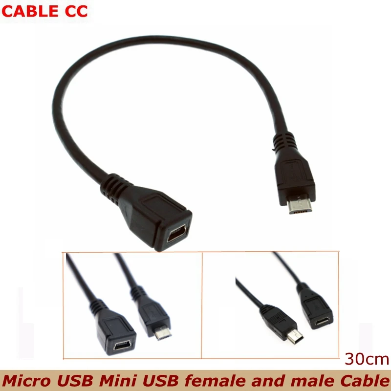 The Best Price 0.3m Micro USB Mini USB 2.0 5Pin male to female M to F Extension Connector Adapter Long Plug Cable