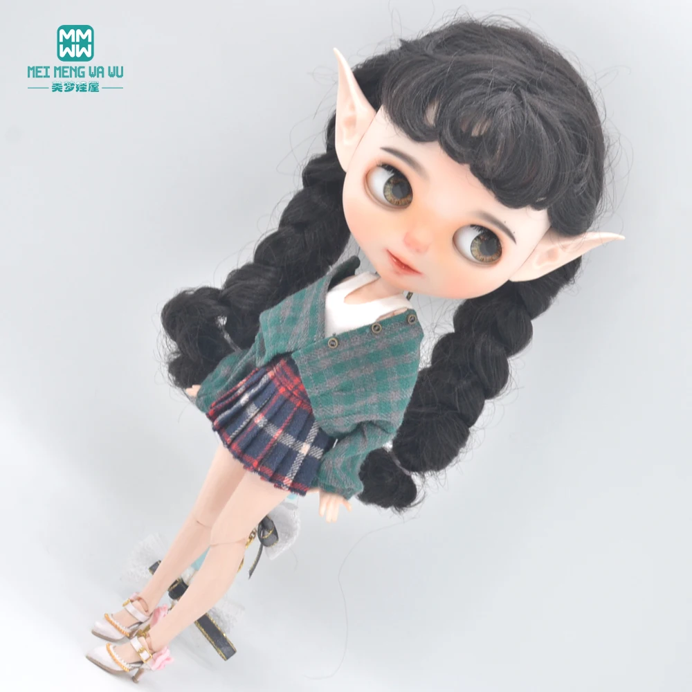 Clothes for Doll Fits Blyth Azone OB22 OB24 Doll Fashion Woolen Jacket Plaid Top Blue, Green, Black, Gray