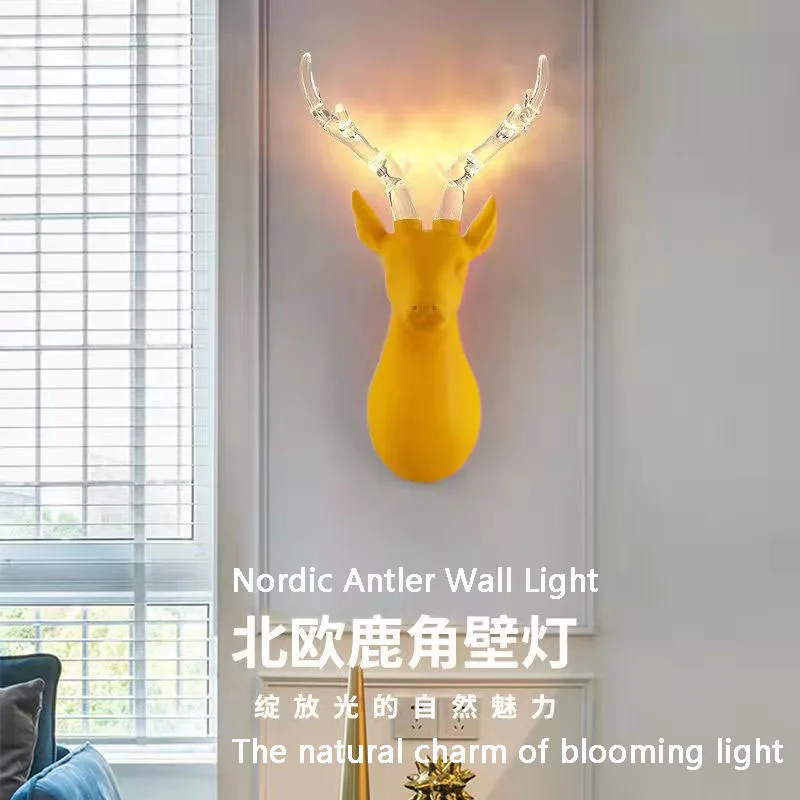 

Nordic New Creative Unique Deer Head Design LED Wall Lamp Interior Decoration Lighting Hotel Staircase Corridor Background Wall