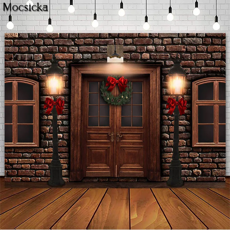 Arrière-plan de photographie murale de noël rouge brique, arrière-plan Vintage porte en bois, accessoires de photographie de Portrait professionnel, arrière-plan de stand de Studio