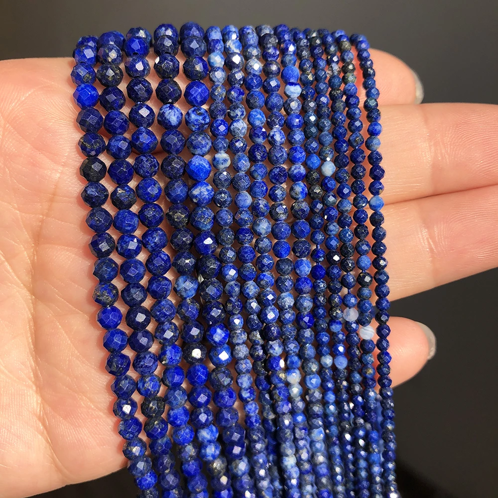 2 3 4mm Faceted Lapis Lazuli Gem Beads Natural Loose Stone Beads for Jewelry Making DIY Bracelet Earrings Accessories 15''Inches