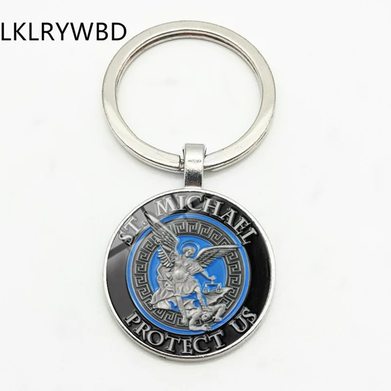New Archangel St. Michael Keychain Protects My Aegis Protection Orthodox Convex Glass Pendant Keychain