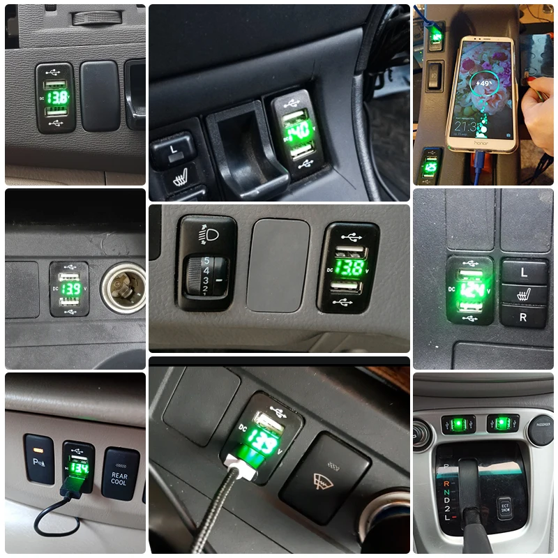 Quick Charge 4.2A Car Charger USB Vehicle DC12V-24V Kit Dual USB Charger 2 Port Cable Socket Voltage Display For Honda QC3.0