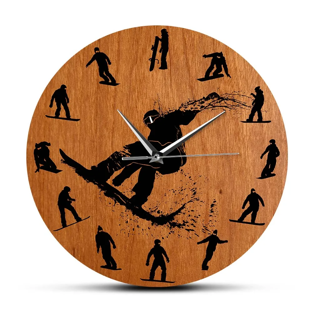 

Snowboarders Silhouettes Modern Design Wall Clock Winter Sport Accessory Ski Artwork Clock Wall Watch Mancave Decor Skier Gift