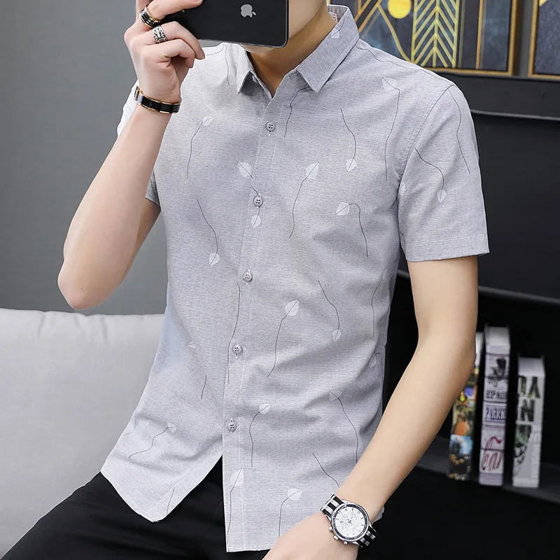 Men's Summer High Quality Popular Slim Simplicity Casual Shirt Floral Cardigan Handsome Fashion Trend Square Collar Short Sleeve