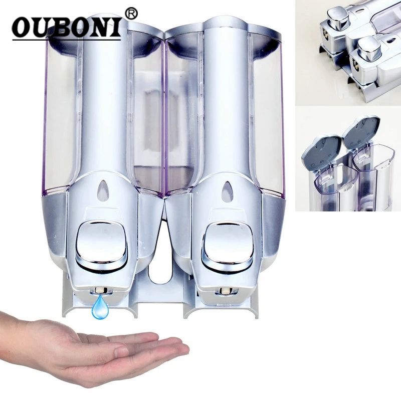 OUBONI Hand Liquid Double Soap Dispenser Sanitizer Kitchen/Washroom/Bathroom/Office Sampoo Dispenser Soap Box Dispenser