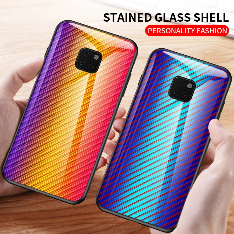 For Huawei Mate 20 30 Pro 20lite Case Hard Tempered glass Gradient carbon fiber protective cover case for huawei mate 10 9 pro