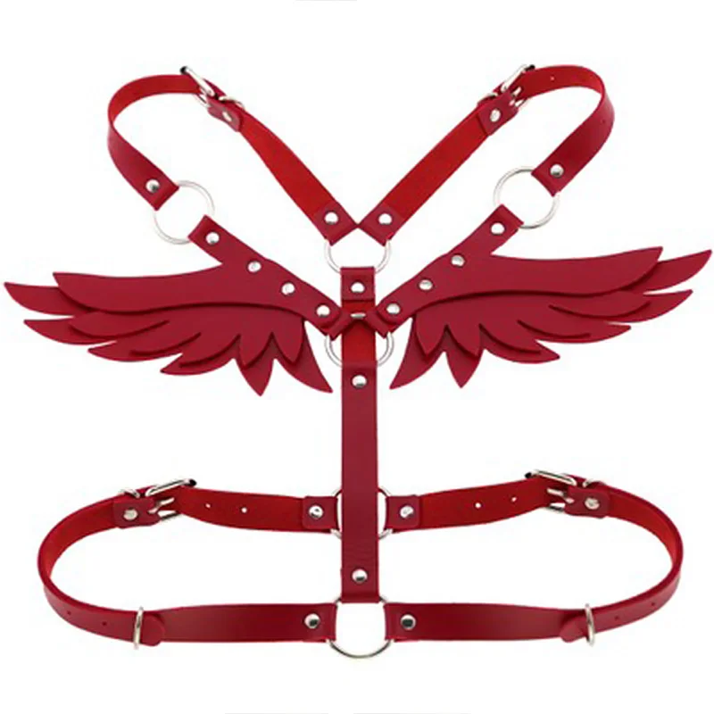 StoneFans Wings Red Leather Harness Punk Body Chain Women Strap Sexy Christmas Festival Lingerie Cage Harness Rave Body Jewelry