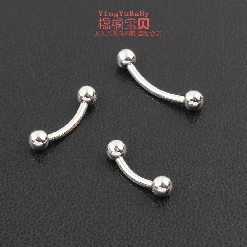 925 sterling silver Eyebrow nails 16G 1.2mm unisex classic body piercing jewelry fine real S925 Balls and Arc rod ONE PIECE