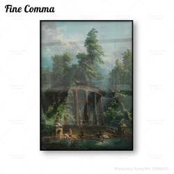 The Bathing Pool Hubert Robert Vintage Poster Oil Painting Reproduction Canvas Print Women Bathing Pantheon Wall Art Decor