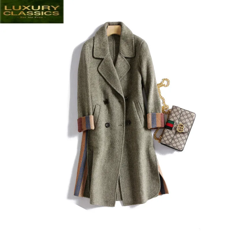 Wool Elegant Coat 100% Female Vintage Woolen Jacket Women Korean Manteau Femme 2021 Office Ladies Fit Blend Coats LW2904