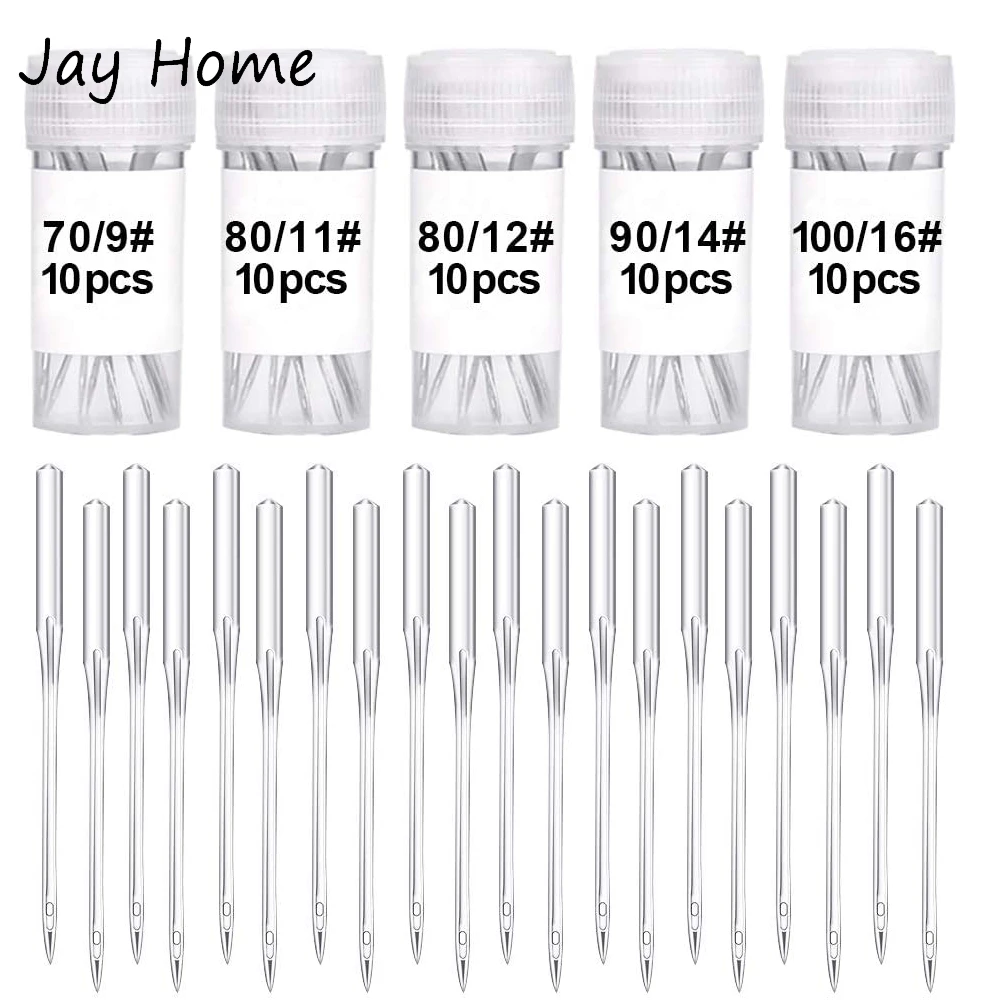 

50Pcs Sharp Sewing Machine Needles Universal Machine Needles Size 9, 11, 12, 14, 16, for Home Sewing Machine DIY Sewing Tools